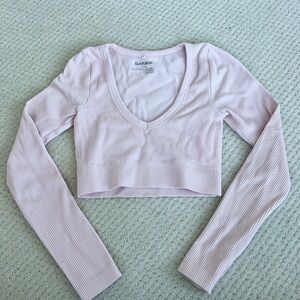 Garage Ribbed Long Sleeve Crop Top - Light Pink